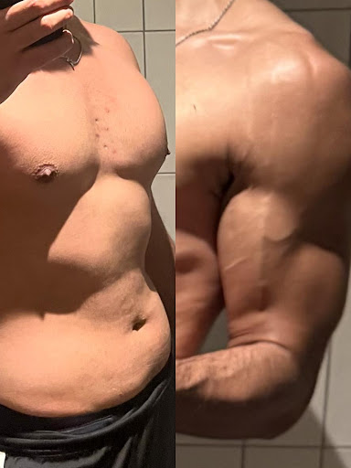 Before and after chest and muscle transformation